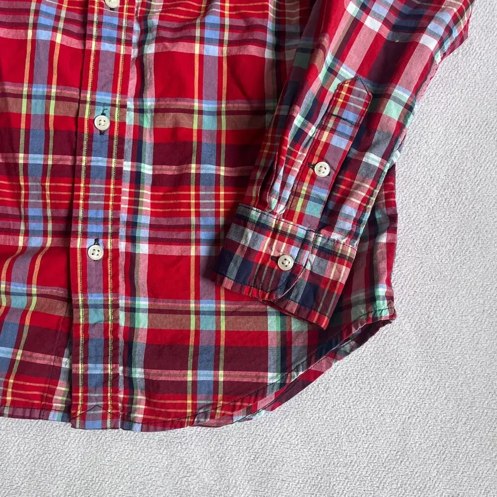 Ralph Lauren Button Down Shirt Size Boy's 7 Red Festive Holiday